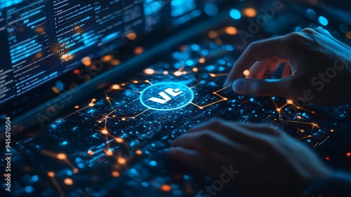 VPN Virtual Private network protocol concept, Man hand typing on keyboard computer with VPN icon on virtual screen. VPN concept. Cybersecurity, internet secure, online system network.