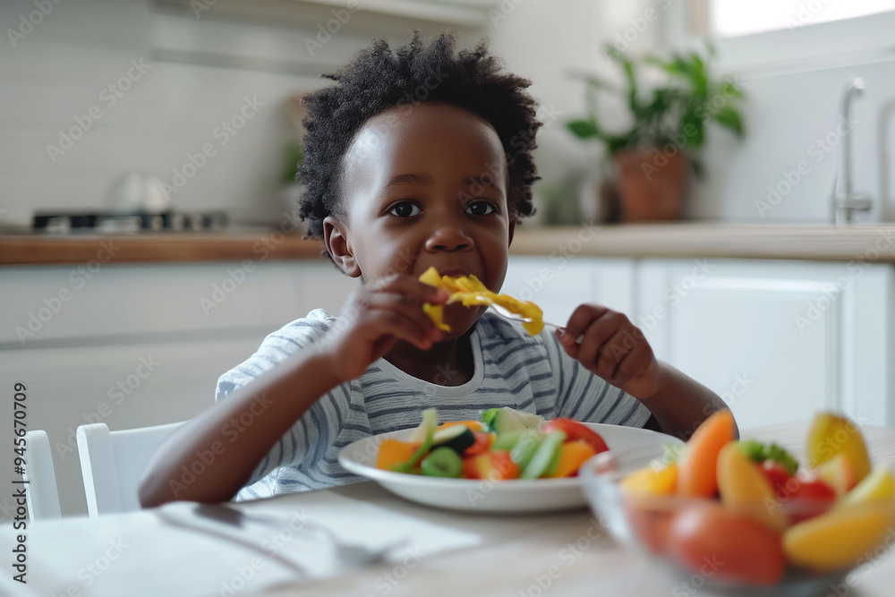 A young child is eating a plate of fruit A young child is eating a plate of fruit
