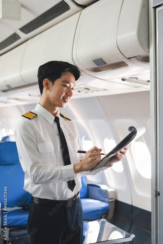 Portrait of a airplane captain in uniform preparing to fly. Portrait of a airplane captain in uniform preparing to fly.