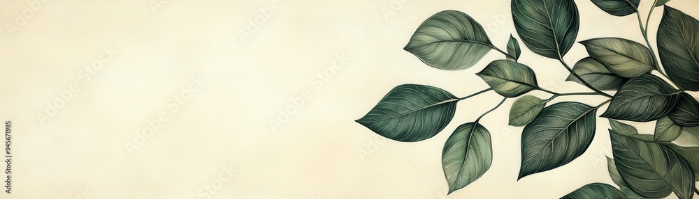 Elegant Botanical Illustration of Green Leaves on a Light Background with Ample Copy Space Elegant Botanical Illustration of Green Leaves on a Light Background with Ample Copy Space