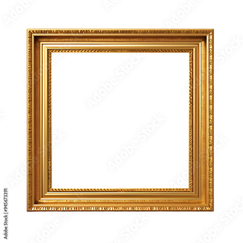 Eleganter quadratischer goldener Rahmen mit detaillierten Verzierungen, perfekt für klassische Kunst oder elegante Bilder. Die Textur und das Design des Rahmens verleihen ihm einen luxuriösen Look. photo