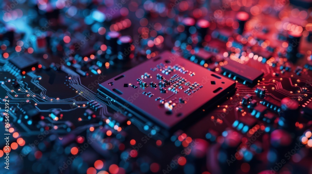 Fototapeta premium Close-up of a Microchip on a Circuit Board