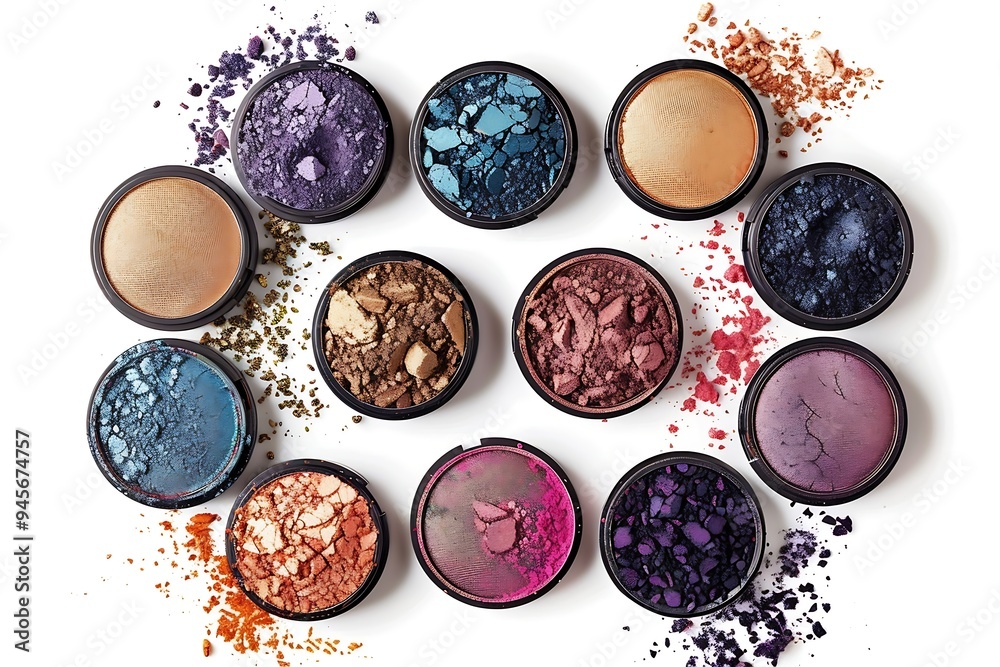collection of make up eye shadows on white background. each one is shot separately collection of make up eye shadows on white background. each one is shot separately