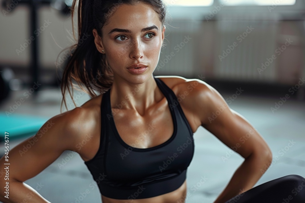 A woman is doing a workout in a gym A woman is doing a workout in a gym
