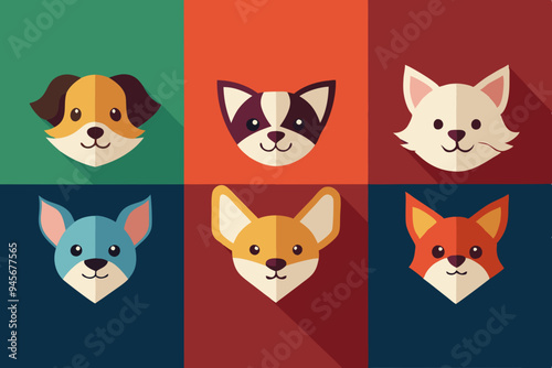 6 Adorable Animal Head Logos: Rabbit, Cat, Dog, Cow, Pig, Panda | Vector Icons 