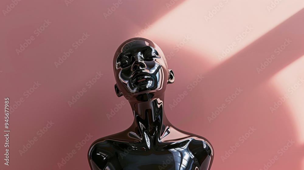Sculpture of a female head in liquid mercury Sculpture of a female head in liquid mercury