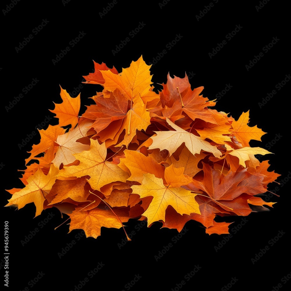 Fototapeta premium Pile of autumn leaves on transparent background, photo