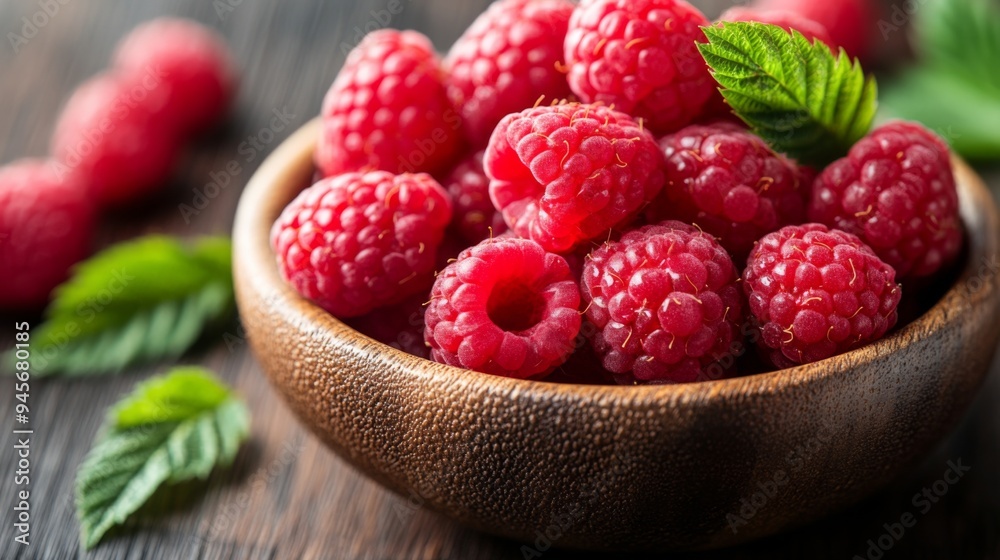 Fresh Raspberries in Wooden Bowl Fresh Raspberries in Wooden Bowl