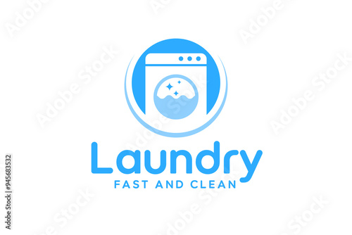 Laundry logo design template. Washing machine icon for laundry service business logo