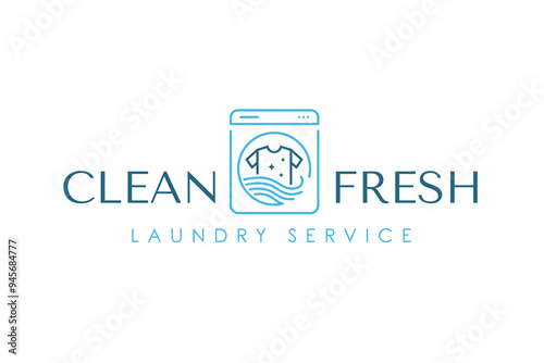 Creative simple laundry logo design template. Clothes, water, and washing machine logo concept
