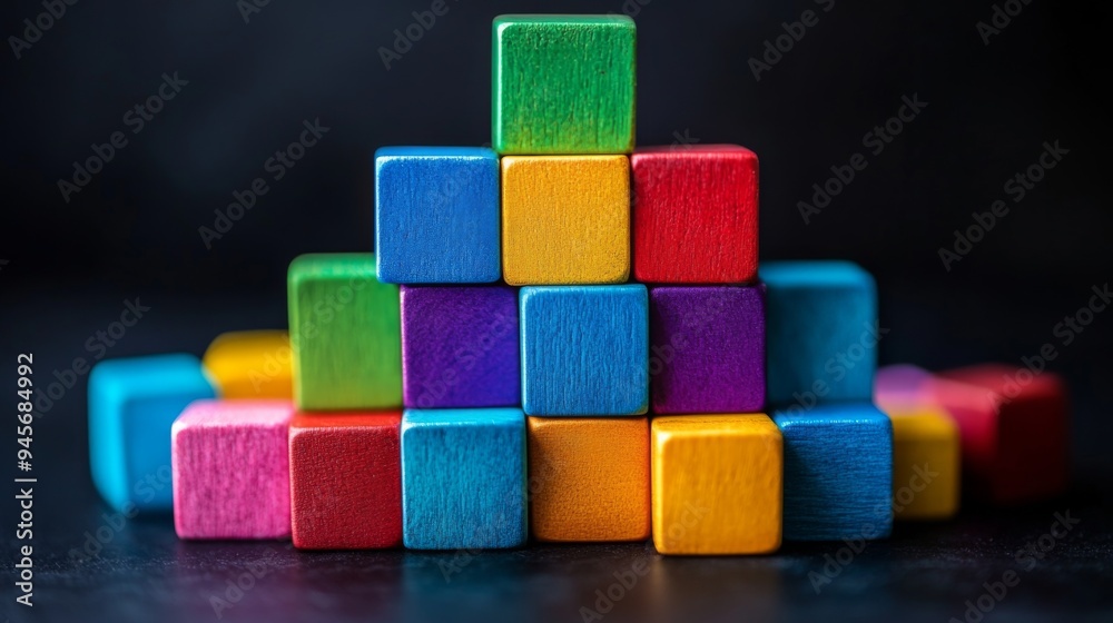 Stacked Colorful Wooden Blocks Stacked Colorful Wooden Blocks