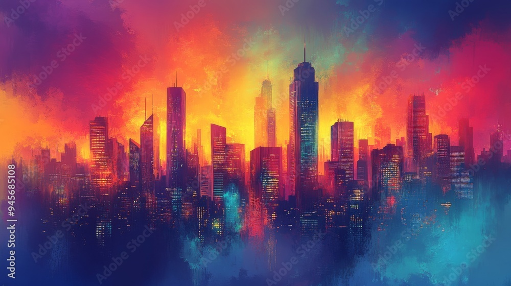 Fototapeta premium Vibrant Cityscape at Sunset