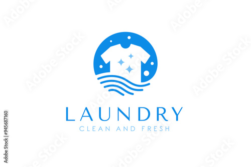 Creative simple laundry logo design template. Clothes, water, and washing machine logo concept