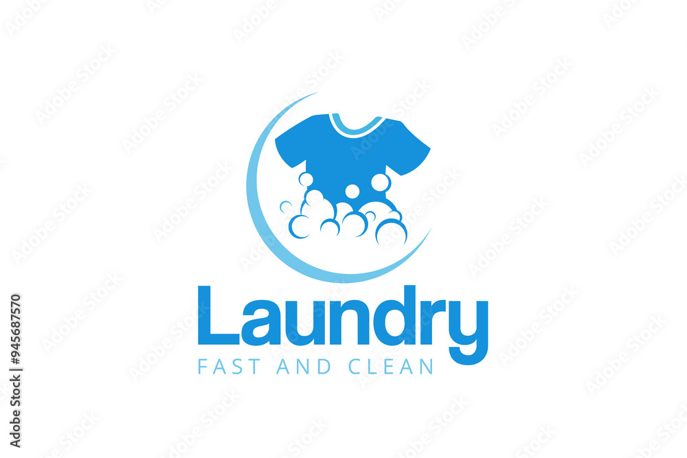 Laundry logo design template. Clothes illustration with detergent bubbles for laundry service logo Laundry logo design template. Clothes illustration with detergent bubbles for laundry service logo
