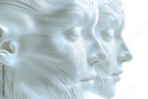 Abstract Dual Human Faces with Neural Networks Representing the Cognitive Depth Emotional Complexity and Interpersonal Dynamics of Human Interaction in a Futuristic Setting