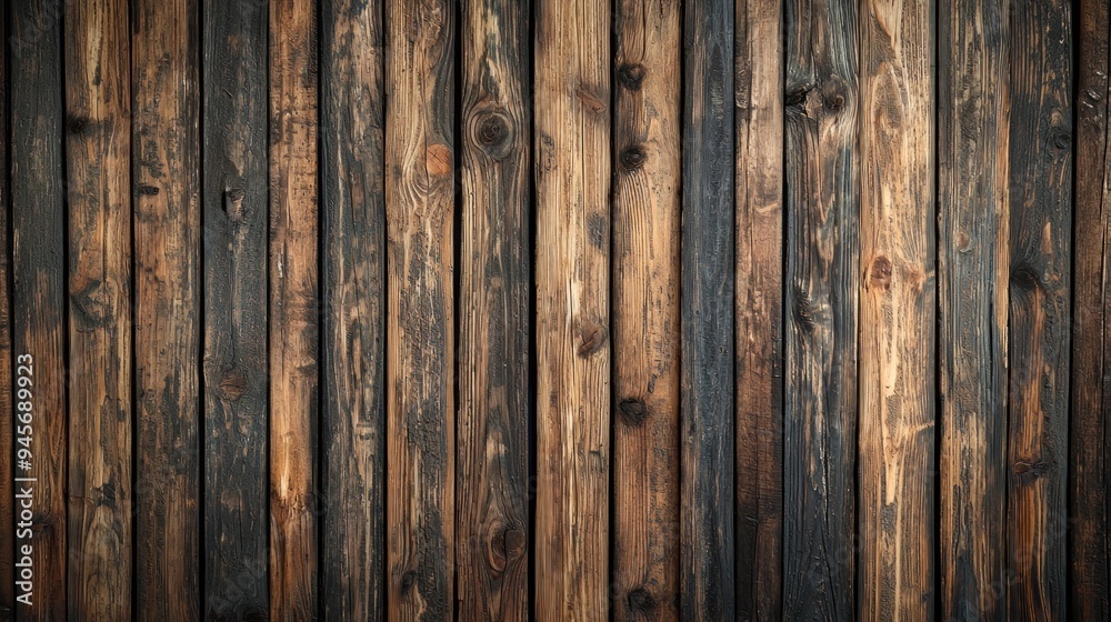 Weathered wooden planks with visible grain and knots in a rustic brown and gray texture Generative AI Weathered wooden planks with visible grain and knots in a rustic brown and gray texture Generative AI