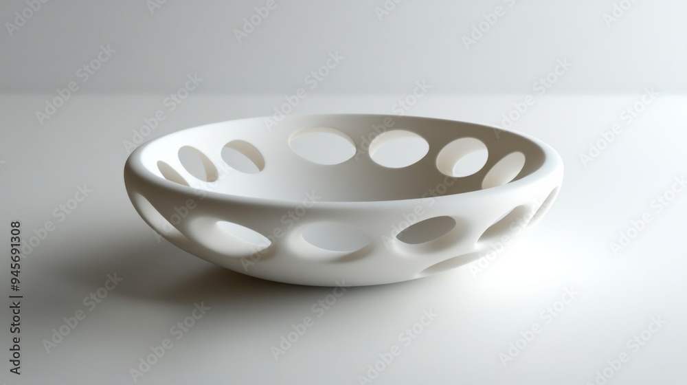 Modern White Porcelain Bowl with Circular Cutouts Modern White Porcelain Bowl with Circular Cutouts