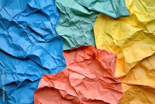 Wallpaper Mural Crumpled multicolored paper texture background with vibrant blue, green, yellow, and red sections Generative AI Torontodigital.ca