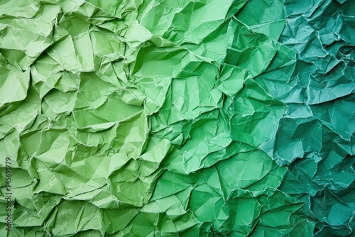 Crumpled green paper texture background with gradient shading and rough surface Generative AI