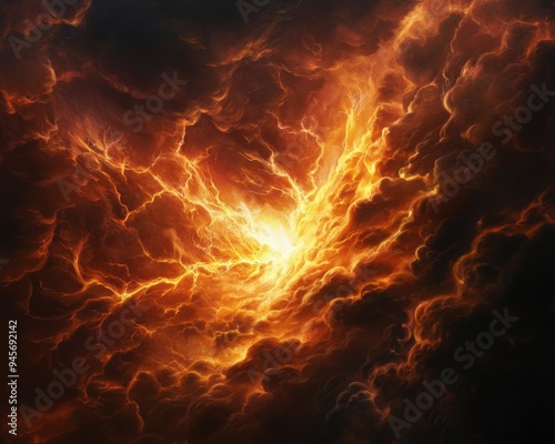 Dramatic Fiery Clouds Illuminated with Vibrant Light in a Dark Sky Captured with Precision