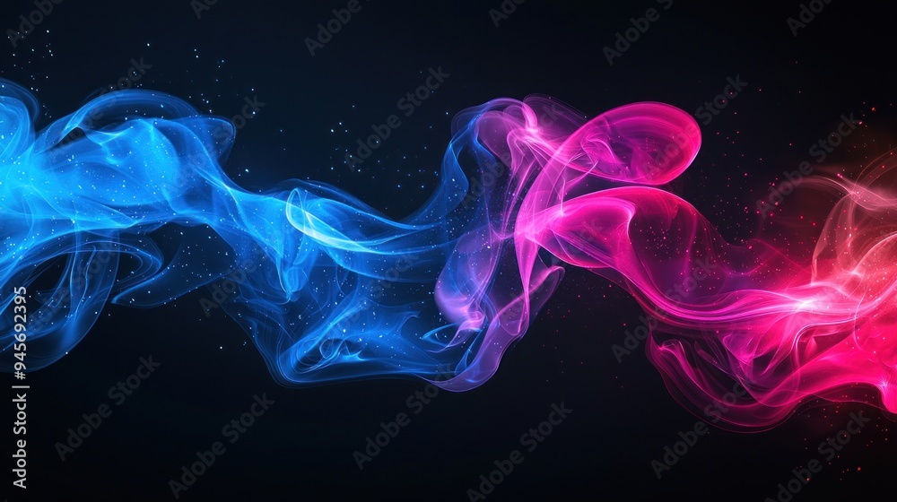 Abstract flowing ribbons of pink and blue light on a dark background Generative AI Abstract flowing ribbons of pink and blue light on a dark background Generative AI