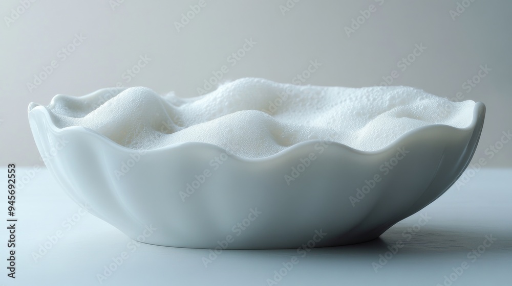 White Ceramic Bowl with Foamy Soap Bubbles White Ceramic Bowl with Foamy Soap Bubbles