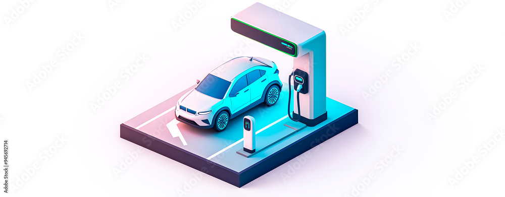 Illustration of an electric car charging station. Blue tones.
Illustration of an electric car charging station. Blue tones.