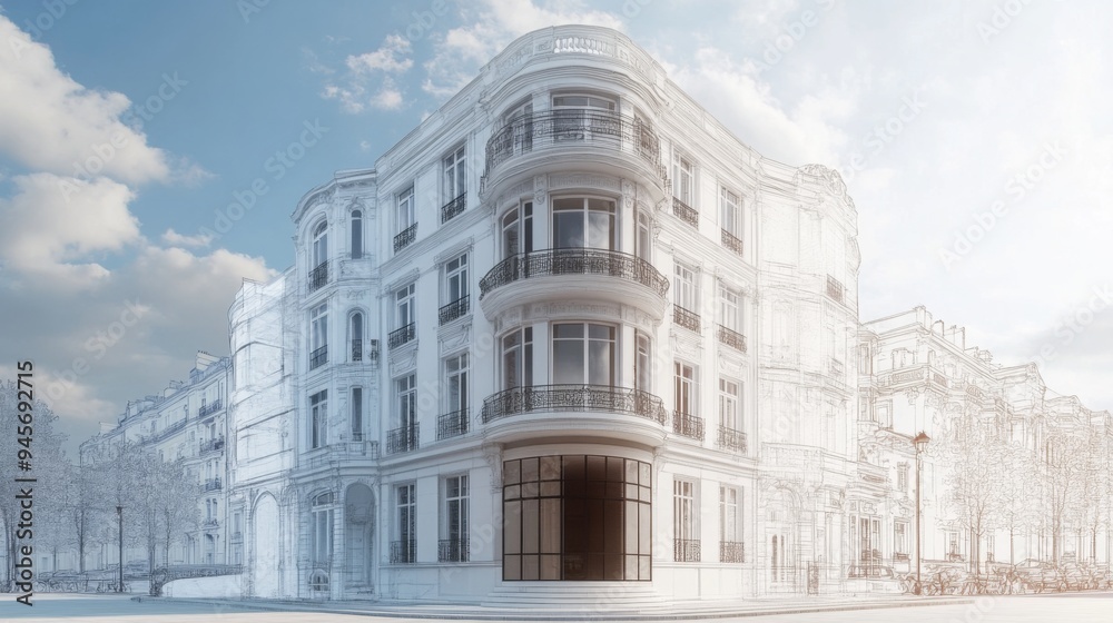 Fototapeta premium Architectural transition between drawing and reality
