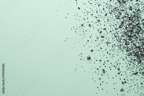 Chipped paint on light green textured surface with scattered flakes and rough details Generative AI