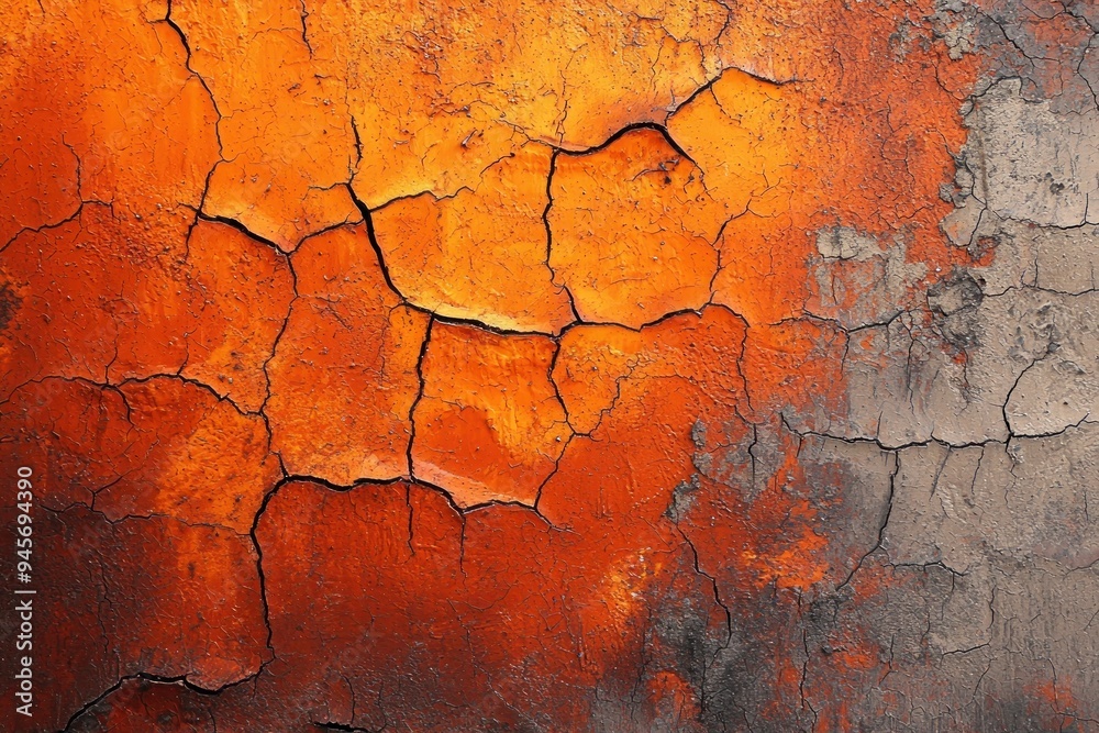 Cracked orange paint on old concrete wall texture Generative AI Cracked orange paint on old concrete wall texture Generative AI