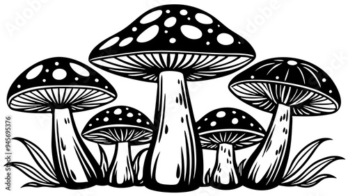 Vector Illustration of Poisonous Mushrooms: Hand-Drawn for Authenticity