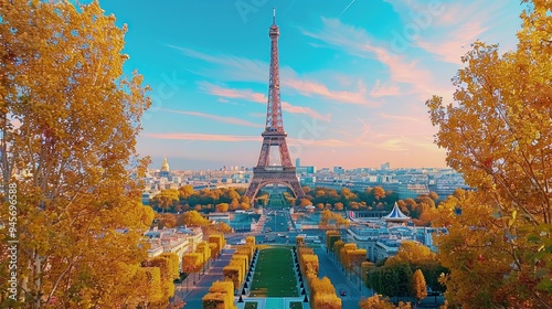 Eiffel Tower Panorama in Paris photo