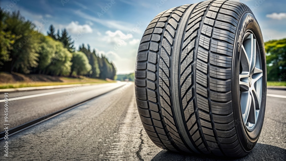 A close-up of a high-performance tire's intricate tread pattern and sidewall design, showcasing exceptional grip and control on the road. A close-up of a high-performance tire's intricate tread pattern and sidewall design, showcasing exceptional grip and control on the road.