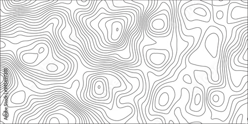 Abstract topographic contours map background. Creative design with textured Background of geographic grid for hiking and mountain sport. Vector illustration. Black on white contour height lines