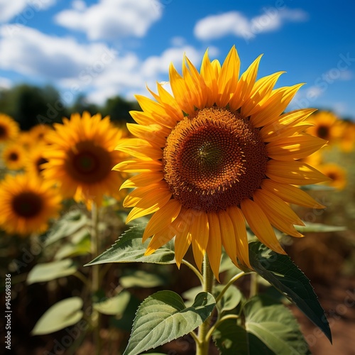 decorative sunflowers in the field real photo