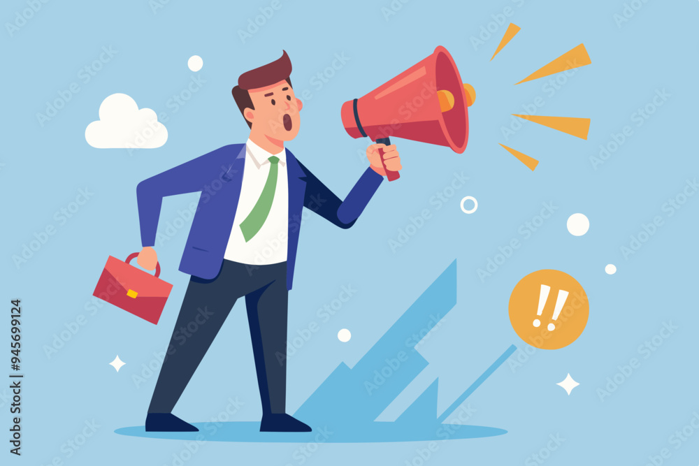 Shouting warning message, caution or alert attention, safety or danger announcement, risk or important information, beware or careful sign, businessman shouting on megaphone with exclamation sign.
Shouting warning message, caution or alert attention, safety or danger announcement, risk or important information, beware or careful sign, businessman shouting on megaphone with exclamation sign.