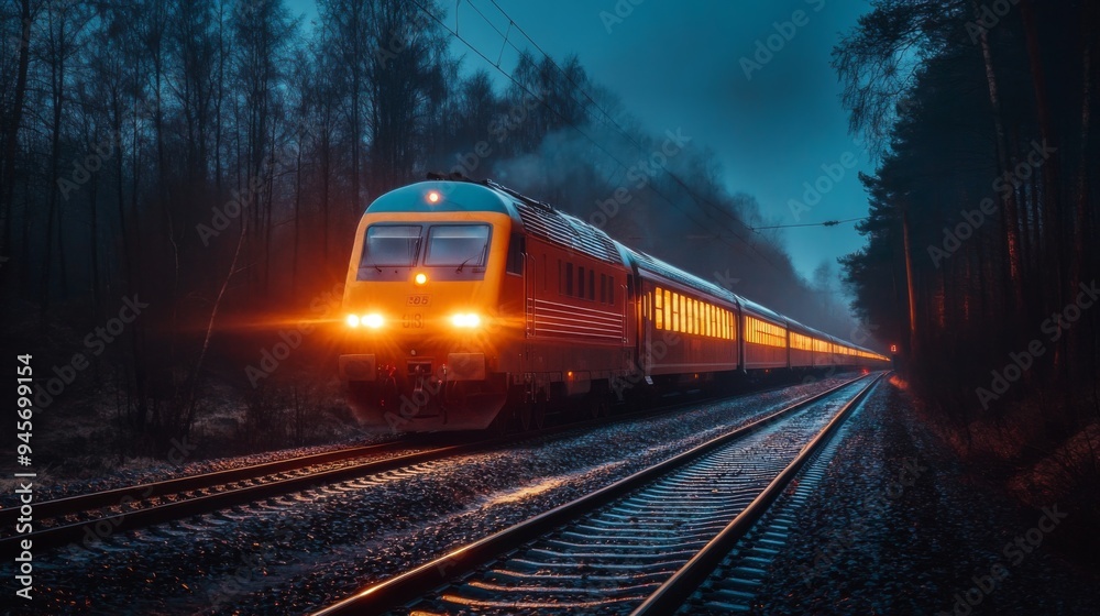 Naklejka premium Night Train Journey Through Forest