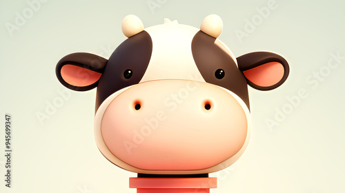 Cute cartoon cow on a light background. 3D illustration.