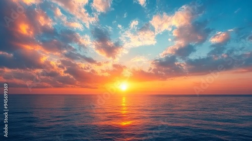 Sunset over Ocean with Colorful Sky