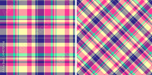 Seamless fabric texture of tartan vector pattern with a plaid check background textile. Set in rainbow colors. Tweed in modern fashion.