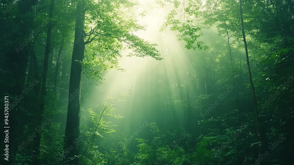 Misty morning in a dense forest, soft light creating a calming atmosphere, inviting meditation and relaxation, natural healing sanctuary Misty morning in a dense forest, soft light creating a calming atmosphere, inviting meditation and relaxation, natural healing sanctuary