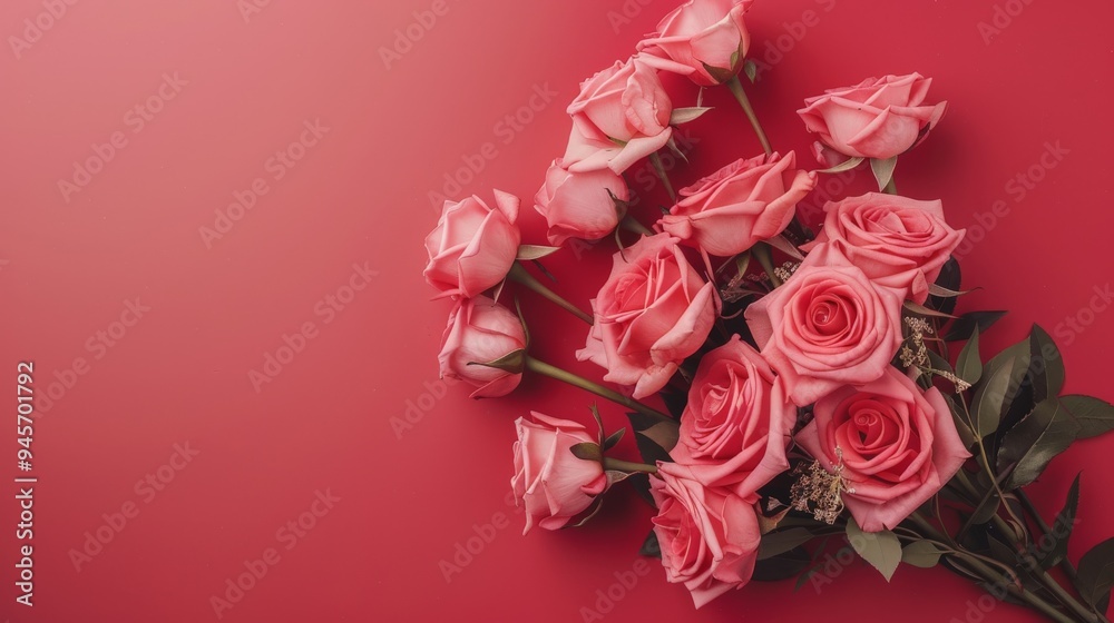 Pink Roses on Red Background Copy Space Pink Roses on Red Background Copy Space