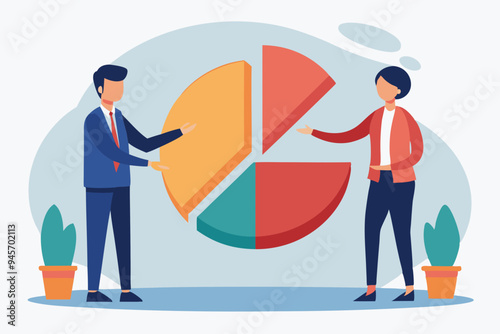 Shareholder or stakeholders, sharing benefit or merger and acquisition, partnership or collaboration, marketshare or agreement concept, businessman handshaking on pie chart to share profit together.
