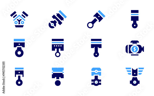 Piston icon set. Bold style. Duotone colors. piston, engine, tools and utensils, pistons