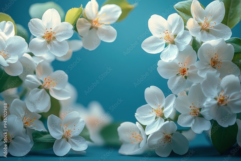 Delicate White Blossoms on a Teal Background Delicate White Blossoms on a Teal Background