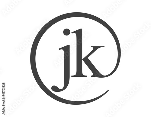 JK logo from two letter with circle shape email sign style. J and K round logotype of business company