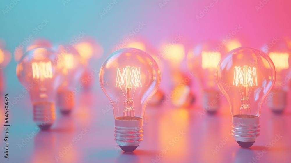 Illuminated Light Bulbs on Colorful Background Illuminated Light Bulbs on Colorful Background