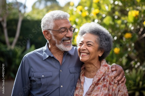 A loving and happy senior latin brazilian couple laughing portrait adult.