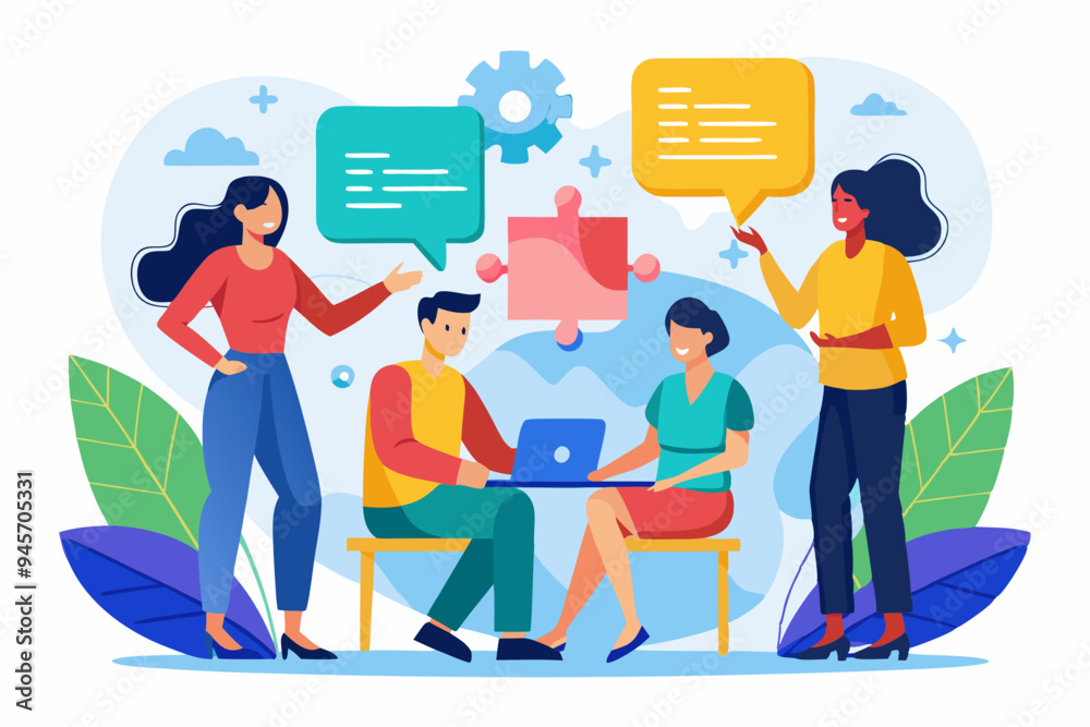 Conversation or communication for success, meeting discussion to get answer or solution, working together, partnership or collaboration concept, business people talk with speech bubble jigsaw connect. Conversation or communication for success, meeting discussion to get answer or solution, working together, partnership or collaboration concept, business people talk with speech bubble jigsaw connect.