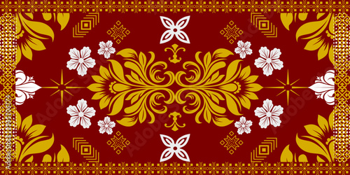 A simple name for this image could be Abstract Floral Pattern with Gold and Red Vintage Flowers photo